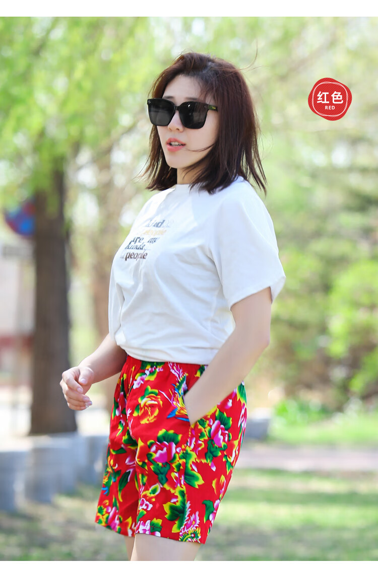 木吻大花布夏款女短裤网红时尚东北花裤衩大裤头薄款宽松外穿休闲裤
