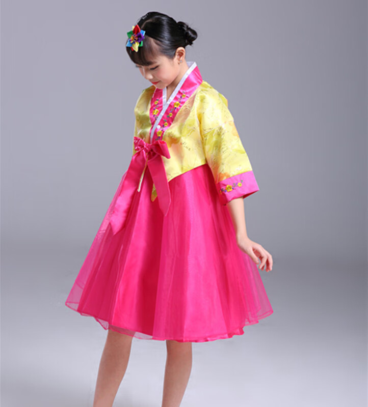 儿童朝鲜族服装韩服少数民族演出服古装儿童韩服女童宫廷款朝鲜六一
