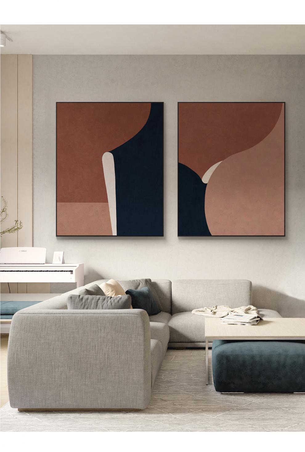 高级感落地画大幅客厅沙发背景墙装饰画现代简约轻奢挂画莫兰迪色抽象