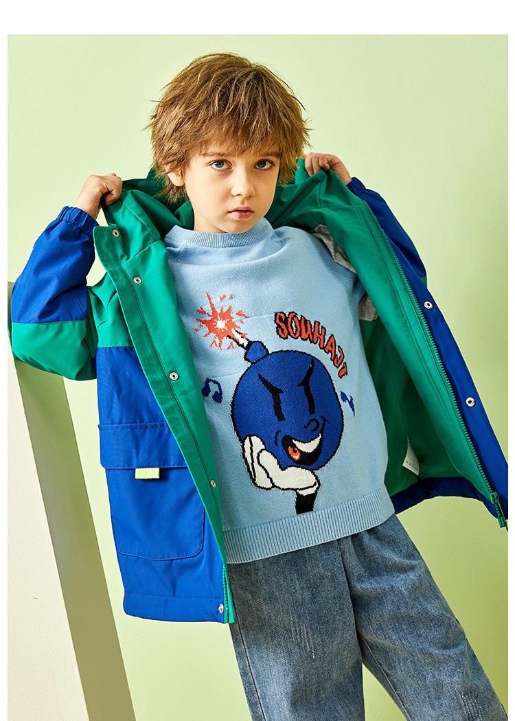 水孩儿童装男童女童风衣儿童男女加绒外套初秋季新款外套厚风衣防风