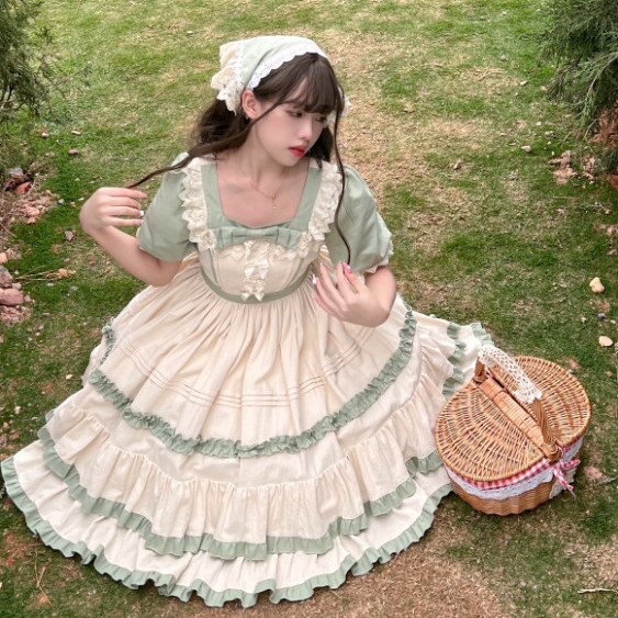 趣得洋桔梗庄园洋桔梗庄园设计lolita洋装田园风op短袖连衣裙图片色s