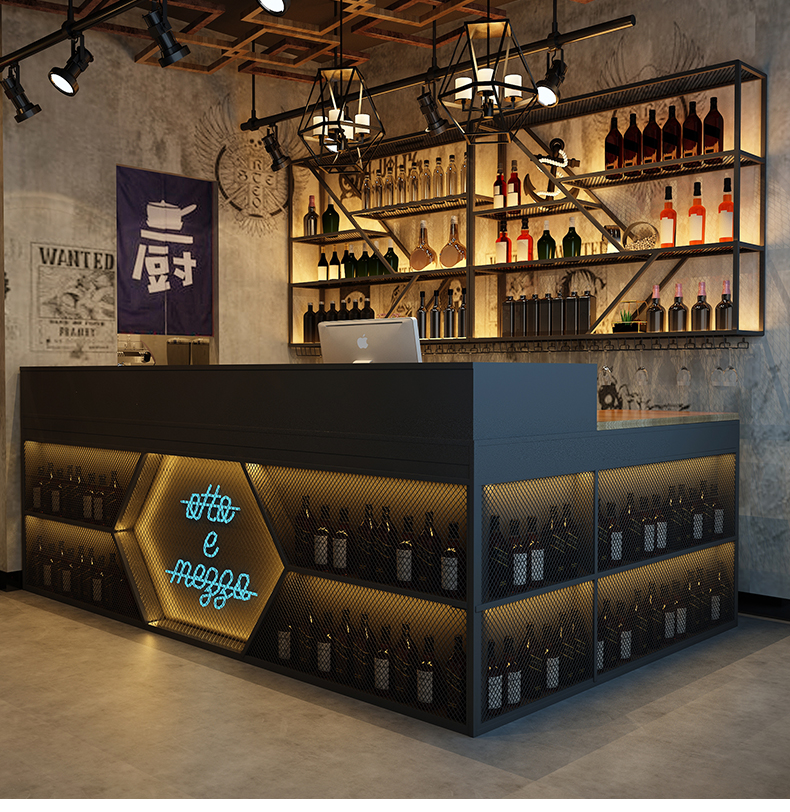 墨绩 酒吧吧台收银台店铺小型餐厅铁艺柜台复古工业风烧烤店前台接待