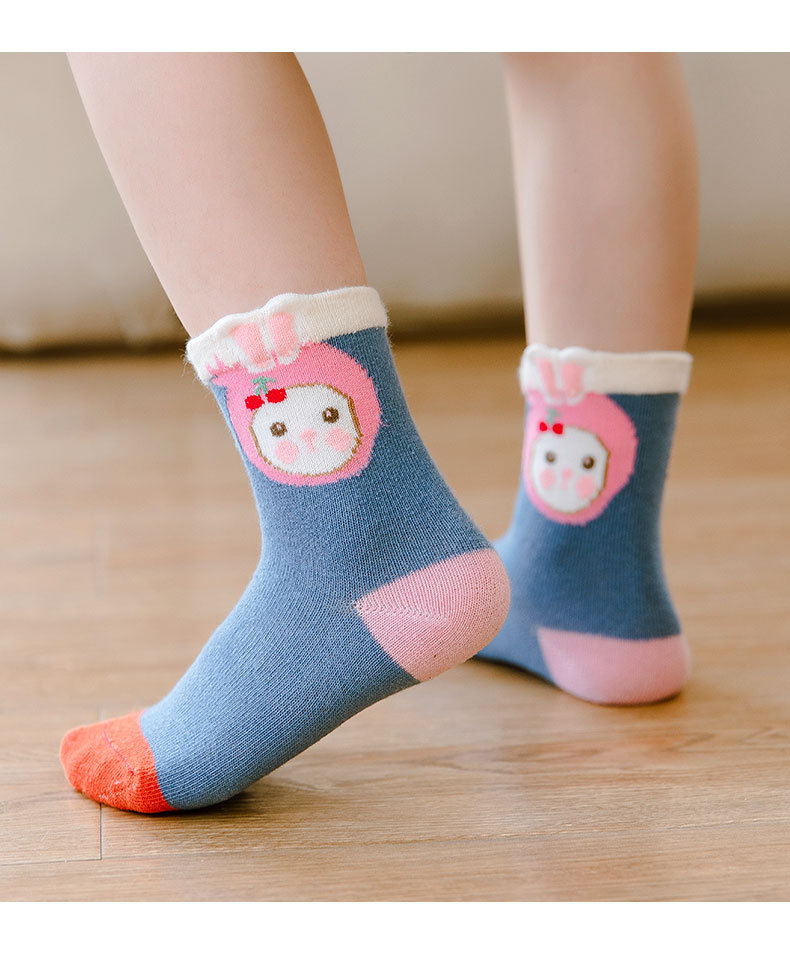 塔曼猫【5双装】女童袜子春秋冬季新款儿童袜花朵边小女孩公主可爱