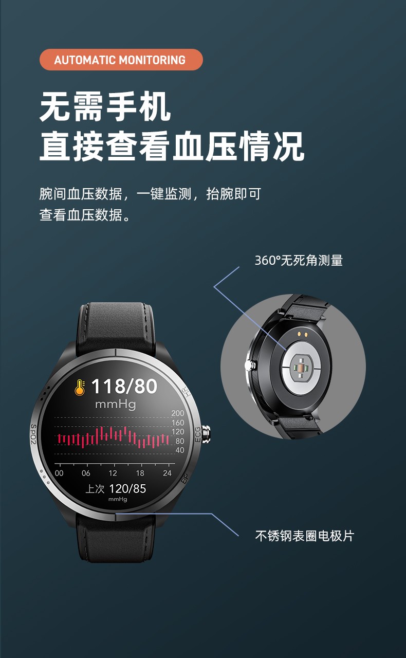 华为huawei通用运动智能手表watch3老人测血压心率血氧心电图心脏仪高