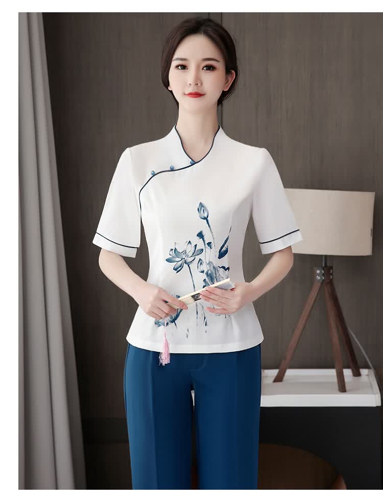 采耳足疗工作服夏季美容师工作服女养生馆沐足疗足浴技师服spa气质