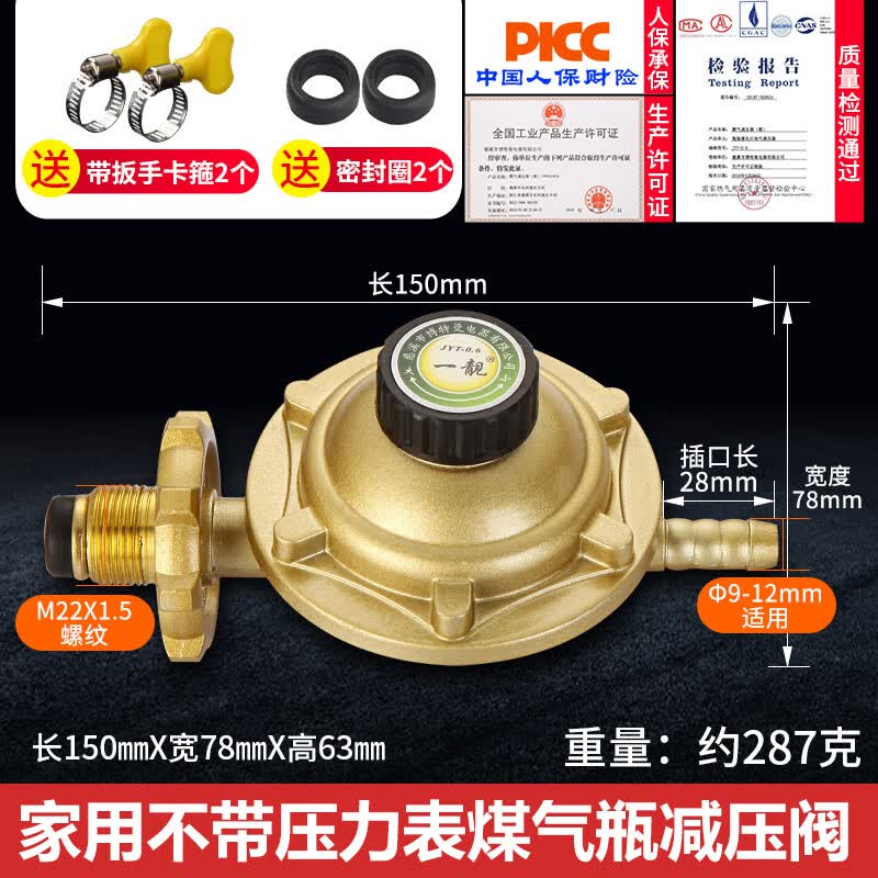 煤气安全阀自动关闭家用防爆煤气瓶液化气减压阀燃气灶减压阀门带表
