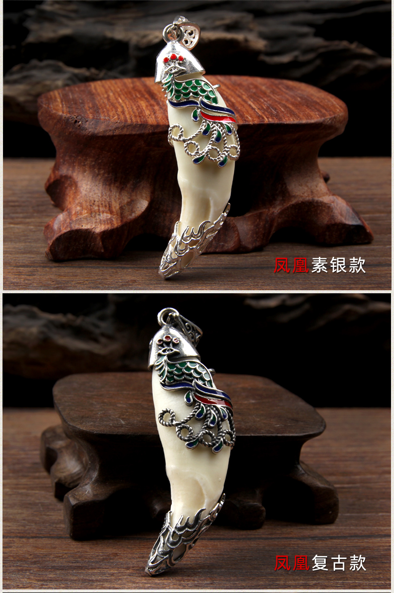 狗牙吊坠银吊坠项链真黑狗牙藏獒牙齿镶嵌银牙套男士情侣定制款复古