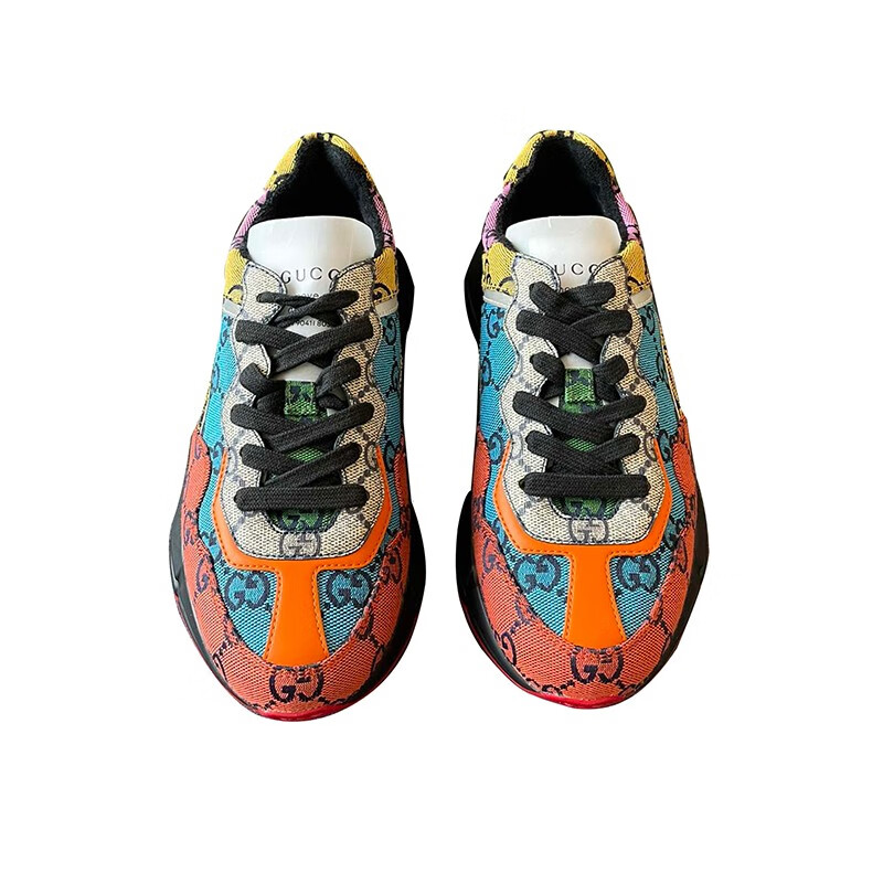 【精品】gucci 古驰 女士新款彩色双g老花老爹鞋 ak女鞋 拼色 35