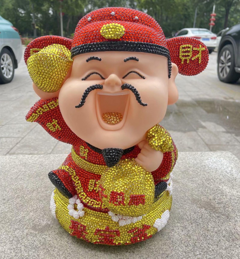 彤悦手工贴钻财神爷摆件粘钻存钱罐发财送礼节日送礼品储蓄罐开业旺财