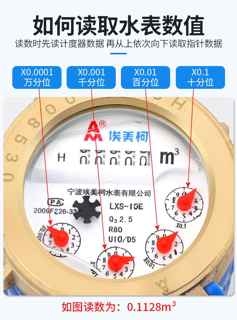 水表家用宁波埃美柯水表4分6分家用铜水表防空转高灵敏全不锈钢全系列