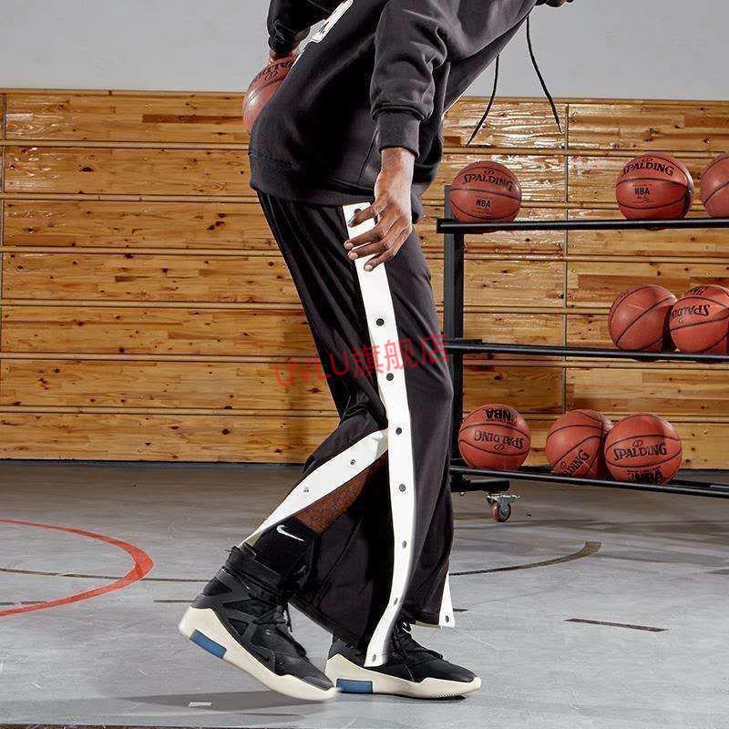 耐克排扣裤全开可秒脱男女束脚训练侧排纽扣裤夏季宽松篮球灰色排扣