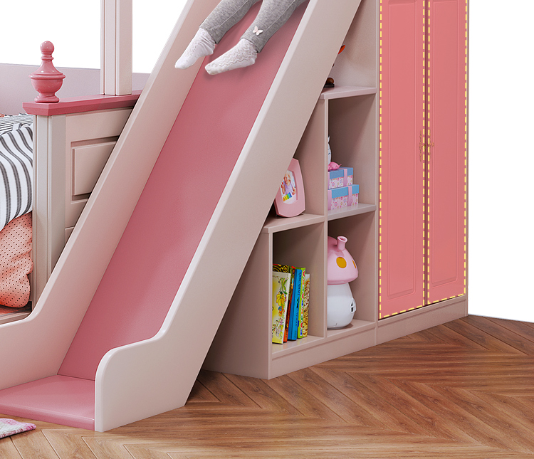 2021北欧风上下床女孩公主床高低床双层床小户型上下铺萌猫两层滑梯床