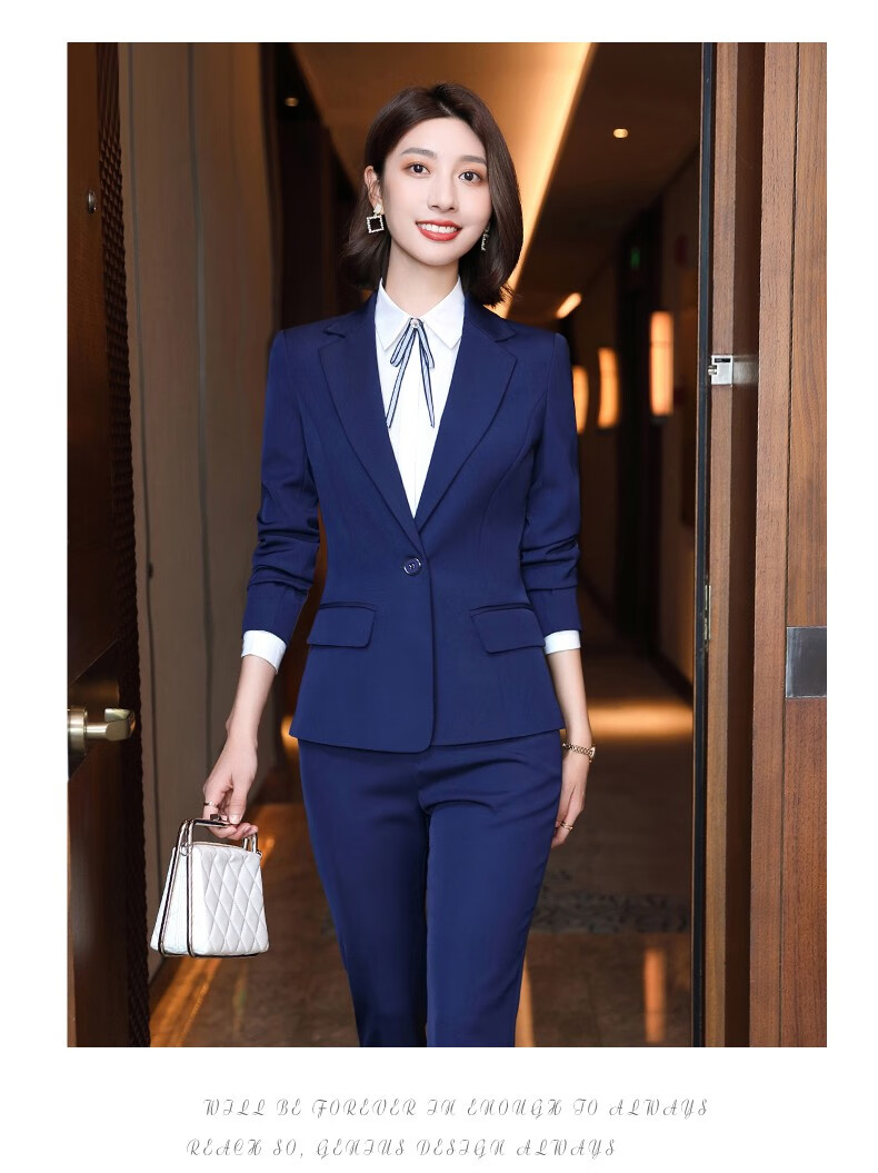 新款修身显瘦大码西服女士正装白领气质宝蓝西装裤子衬衫s8090斤左右