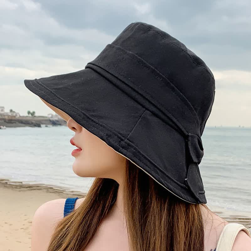 斐珺服饰配件新品鱼夫帽女帽子女遮阳百搭韩版潮蝴蝶结大沿棉麻渔夫帽