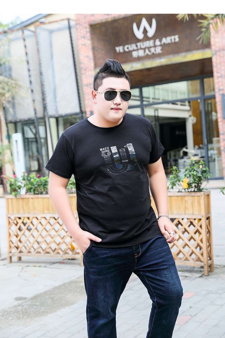 绸画胖无忧加肥加大男装装短袖t恤超大码潮胖人胖子肥佬大肚子简单