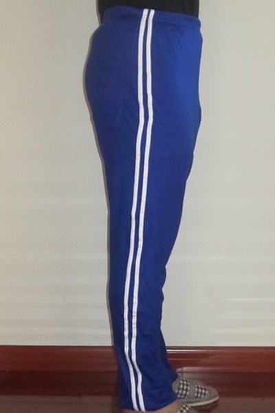 老式运动裤秋裤男爸爸蓝白条长裤运动学校指定款秋衣秋裤 宝蓝色短裤