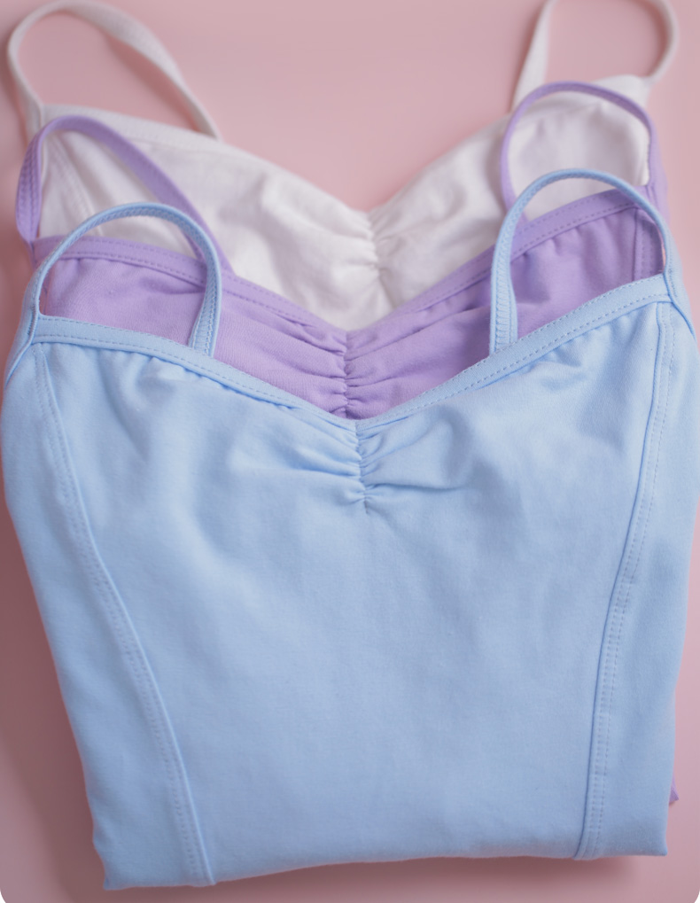 三沙儿童舞蹈服女吊带练功服英皇芭蕾舞考级连体弹力棉形体服浅紫l