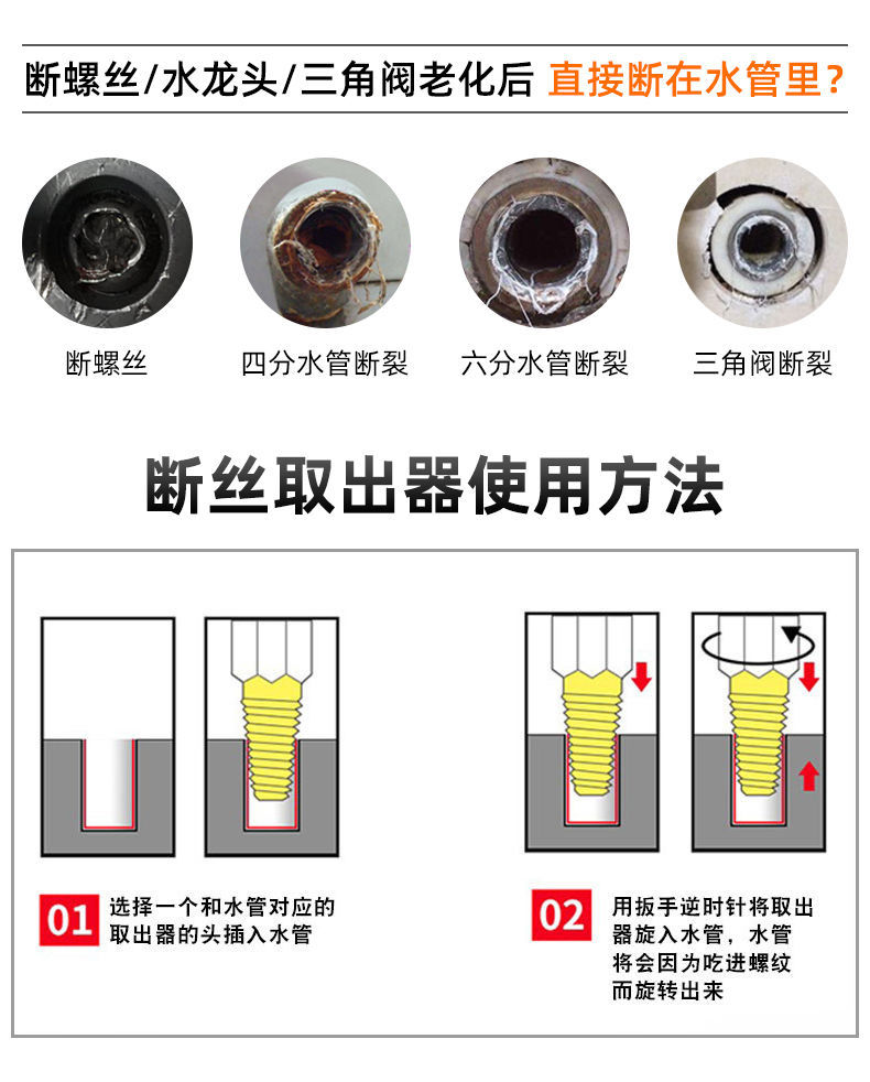 断丝取出器水龙头三角阀丝锥反牙反丝水管断管断头螺丝取丝器4分6分断