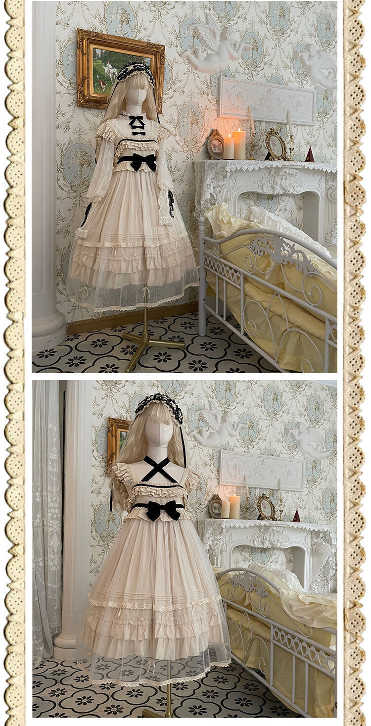 李lolita 洛丽塔复古doll感jsk 蕾丝内搭优雅 单jsk连衣裙 m【图片