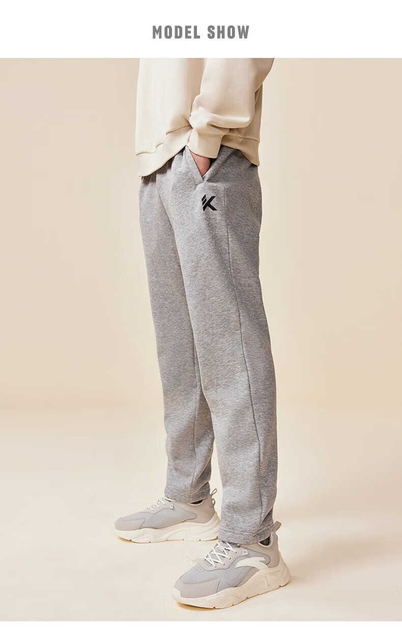 安踏(anta) kt裤 加绒运动长裤男士秋冬保暖宽松直筒裤子休闲加厚男裤