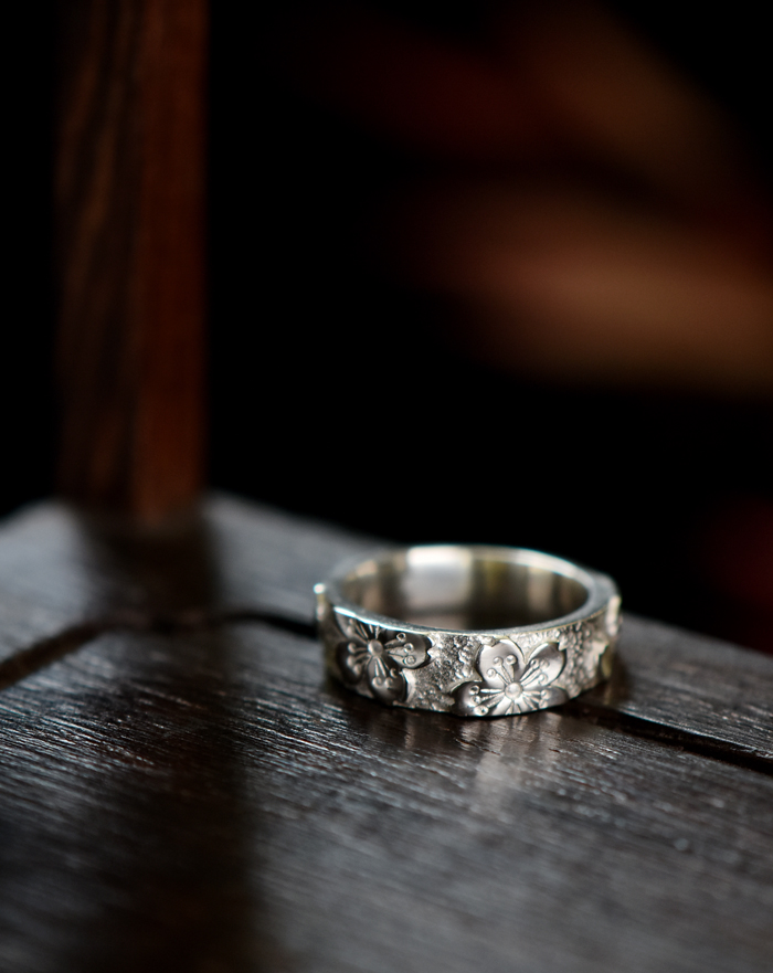 手工錾刻樱花s925银戒指女复古个性小众情侣饰品做旧款尺码17号周长57