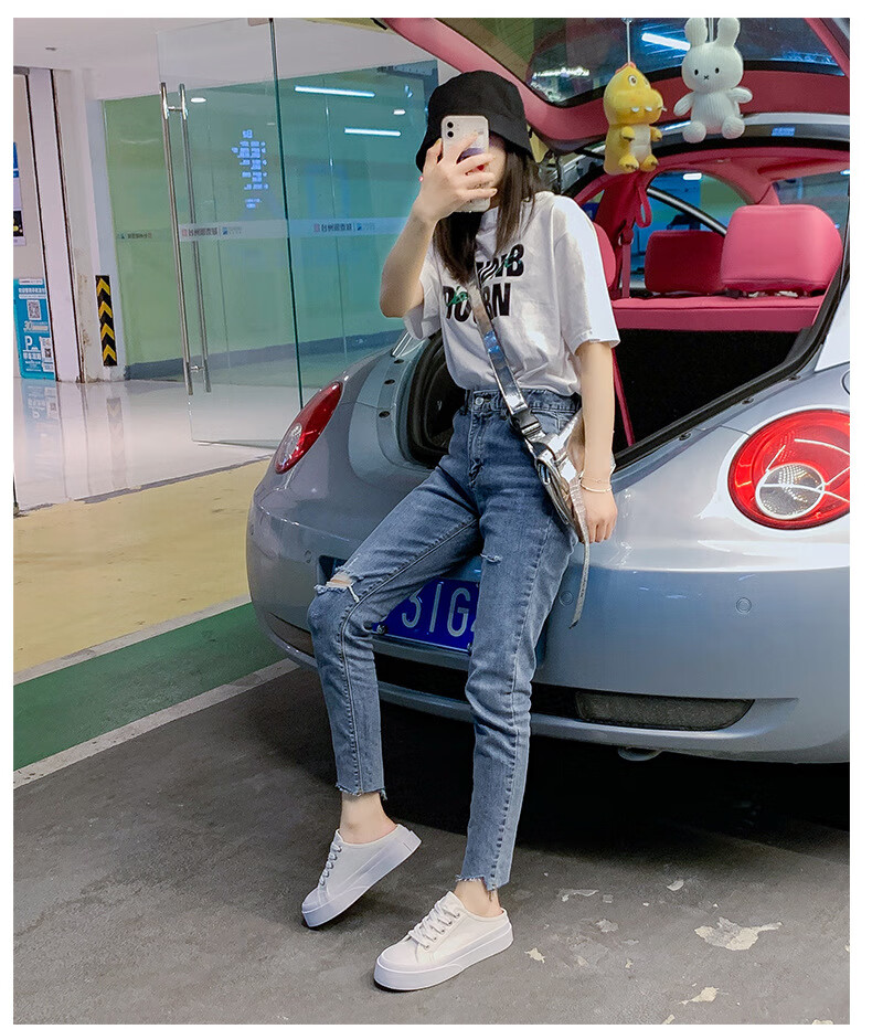 粉豹纹透气半拖帆布鞋女2022夏季新款韩版ins潮街拍休闲布鞋白色35