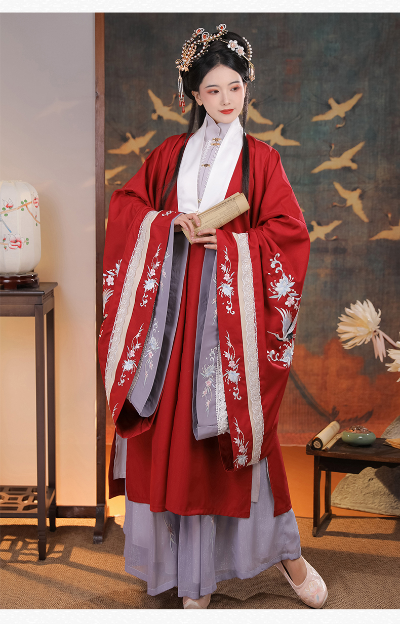 明制汉服女大码清梳云鹤辞对襟长衫刺绣云肩中国风日常春秋套装三件套