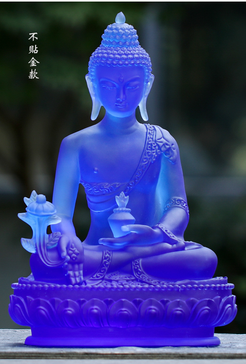 40cm大号贴金琉璃药师佛药师琉璃光如来佛像寺院佛堂家用结缘摆件 贴