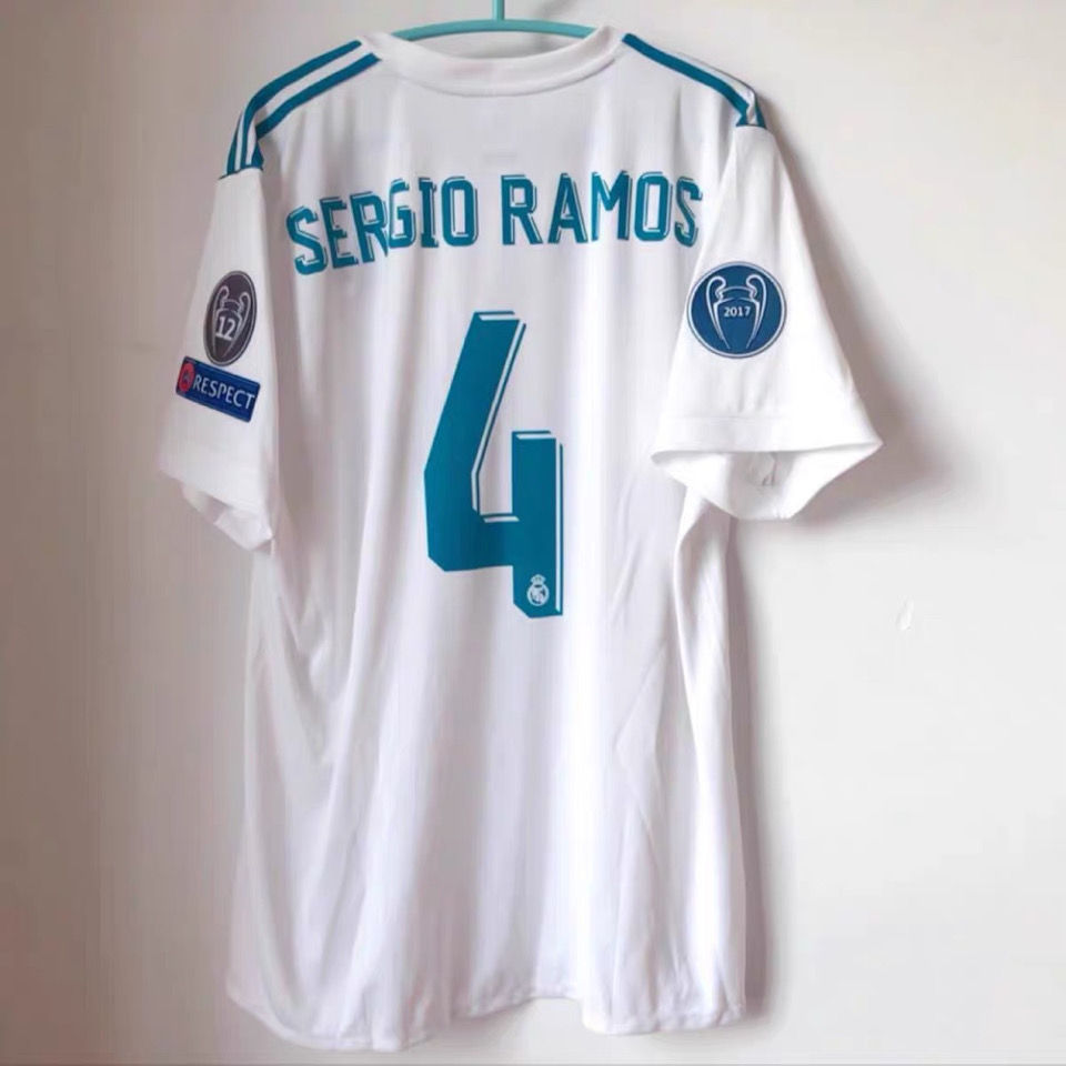 皇马c罗球衣复古球衣1718皇马主场短袖足球服老拉莫斯莫德里奇印4号