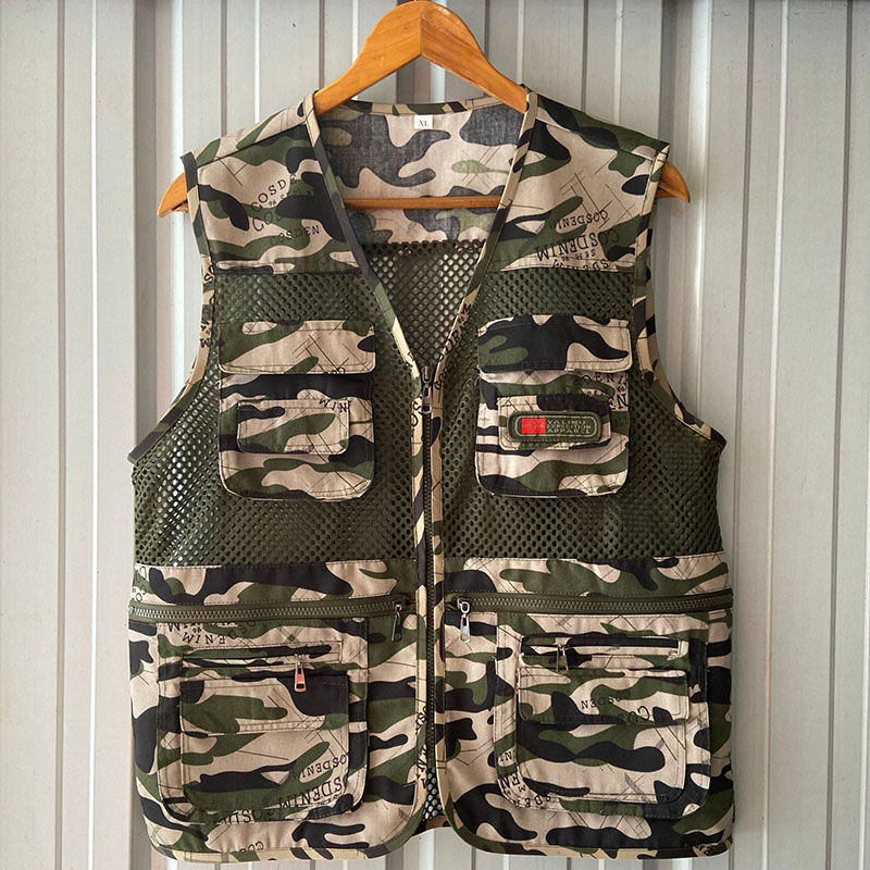 夏季中老年薄款网眼男马甲迷彩背心坎肩工装爸爸宽松大码钓鱼马夹尖刀