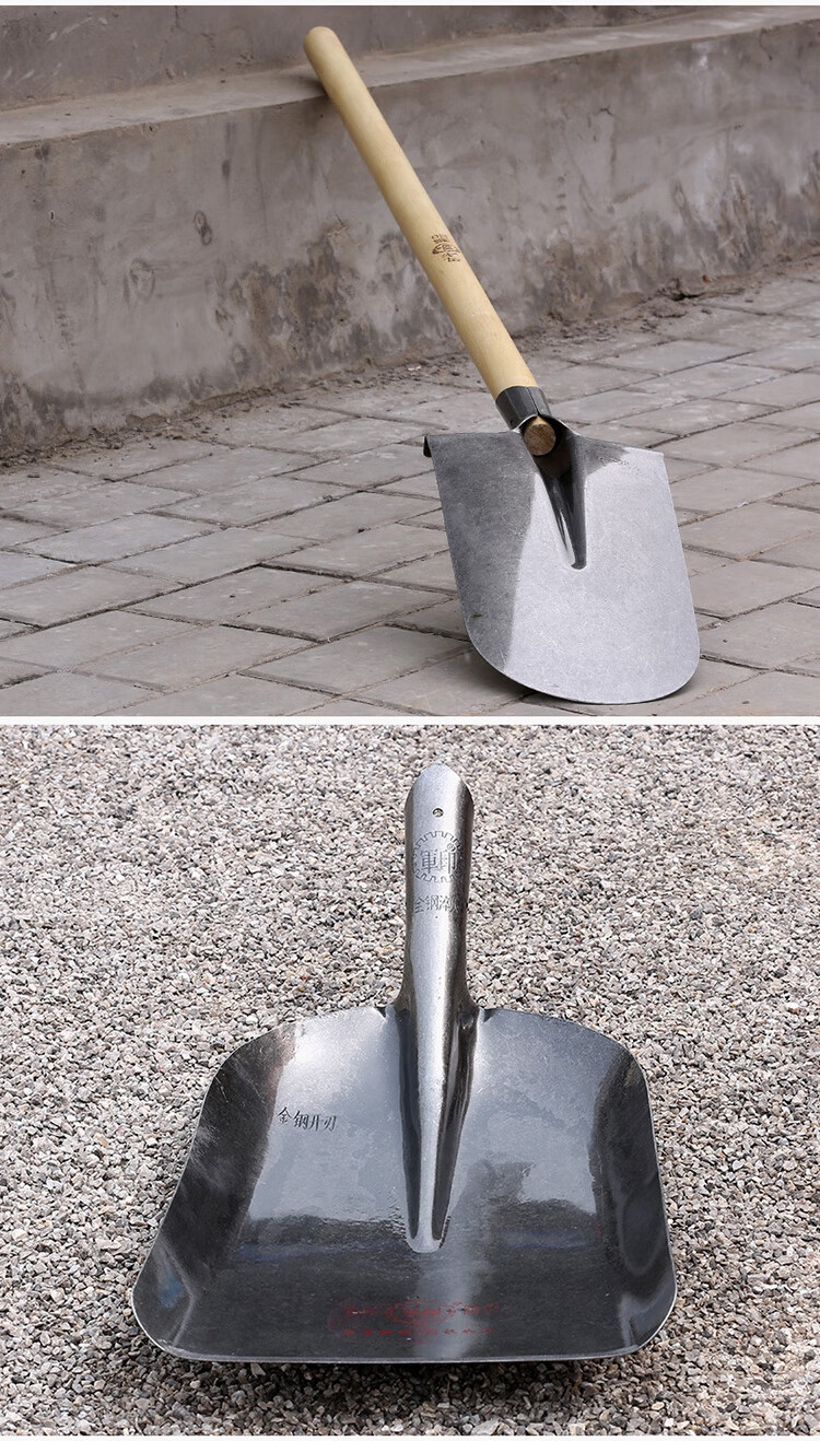 军印大铁锹锰钢加厚铁铲子户外挖土松土种花园艺工具农用铁锨木柄 军