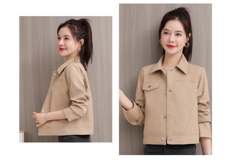 小个子外套30岁夹克女年春秋季韩版时尚翻领流行工装牛仔女短款烟灰色