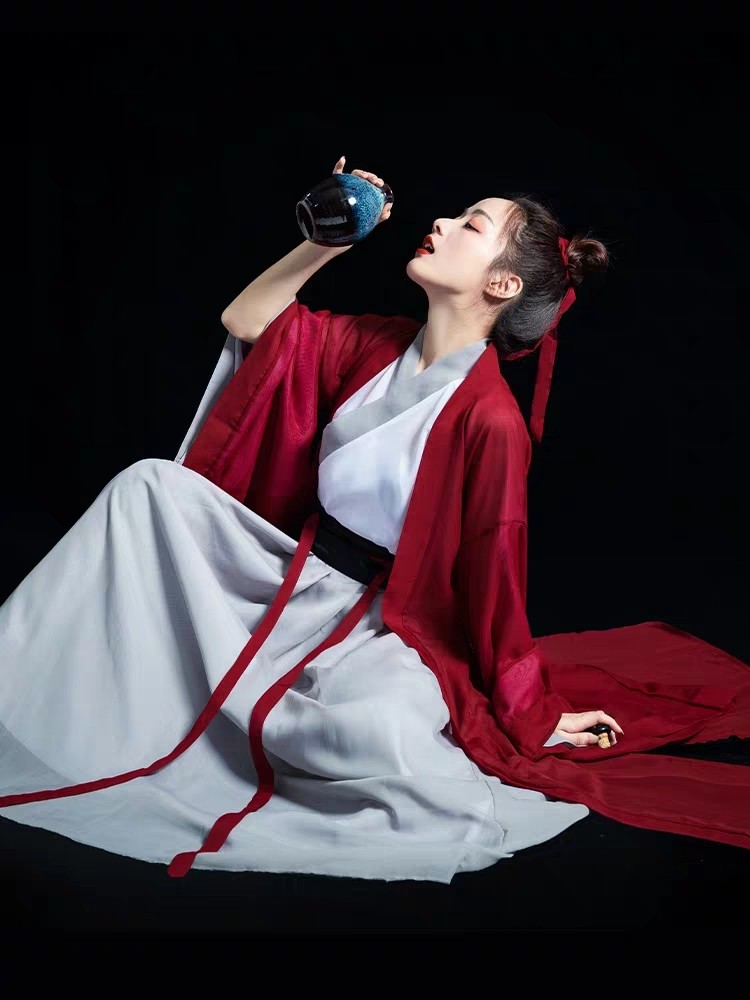 侠女古装女侠客风汉服红色红颜侠服魏晋风仙气飘逸中国风汉素大袖衫笠