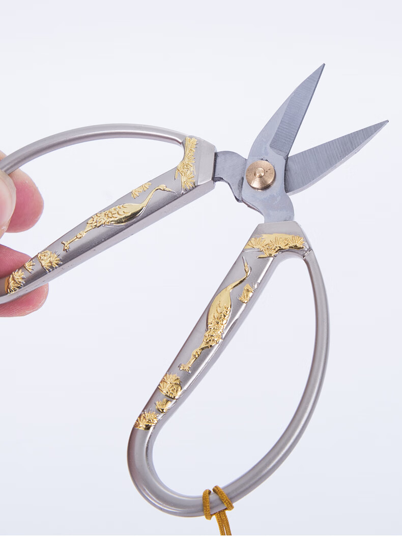 煜釜双仙鹤茶叶剪刀中号带流苏不锈钢茶叶剪刀茶具剪刀大红色