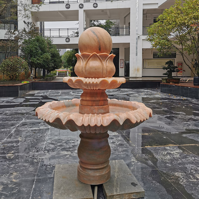 石雕喷泉流水球晚霞红转运球欧式户外庭院别墅装饰汉白玉景观摆件