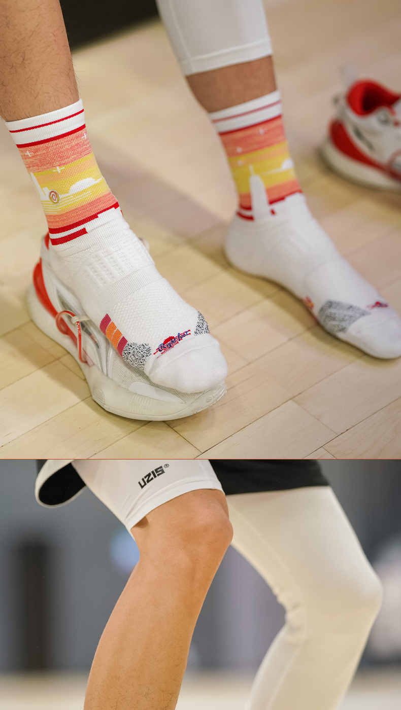 pro球员级uzis篮球袜男长筒实战精英袜子高帮毛巾底海岸线落日黄m