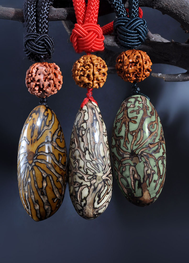 千眼菩提子手把件绿白大果磨好成品文玩把玩车挂件男士紫檀墨绿绳款