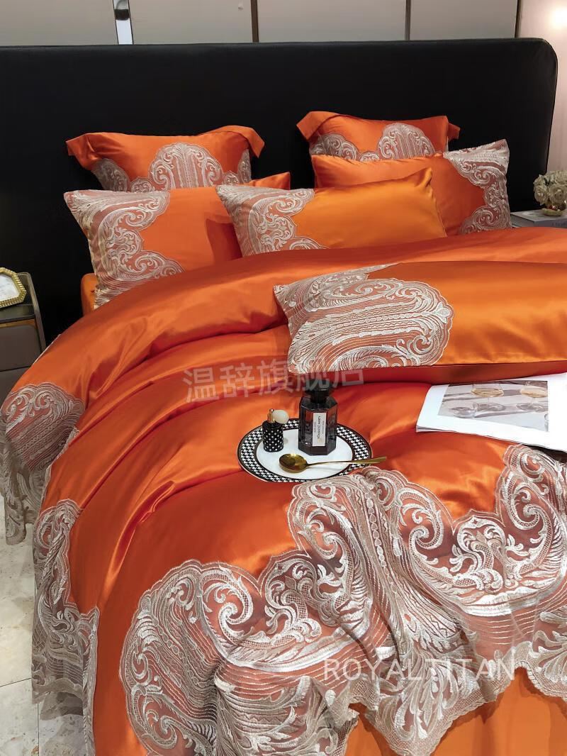 达芬奇家纺法式120支棉进口蕾丝四件套欧式埃及长绒棉样板房裸睡1.