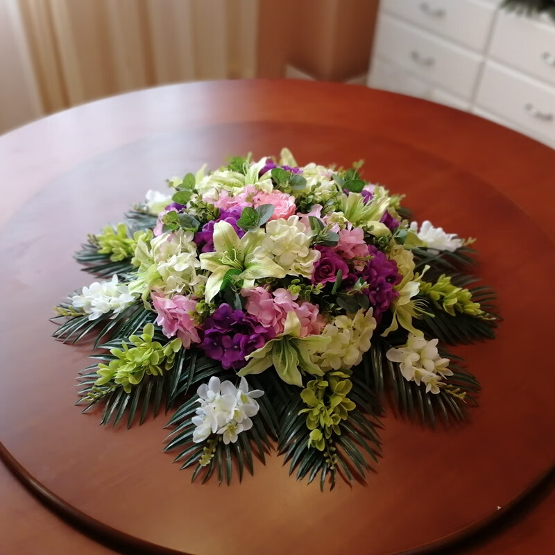 洛荻黛酒店圆形餐桌花仿真花摆花大转盘假花转盘花装饰花电动桌插花艺