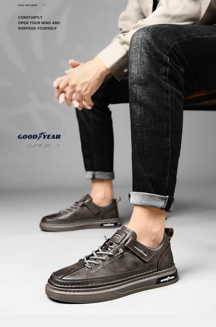 固特异男鞋时尚休闲潮鞋低帮免系带鞋子男青年日常百搭板鞋个性小黑鞋