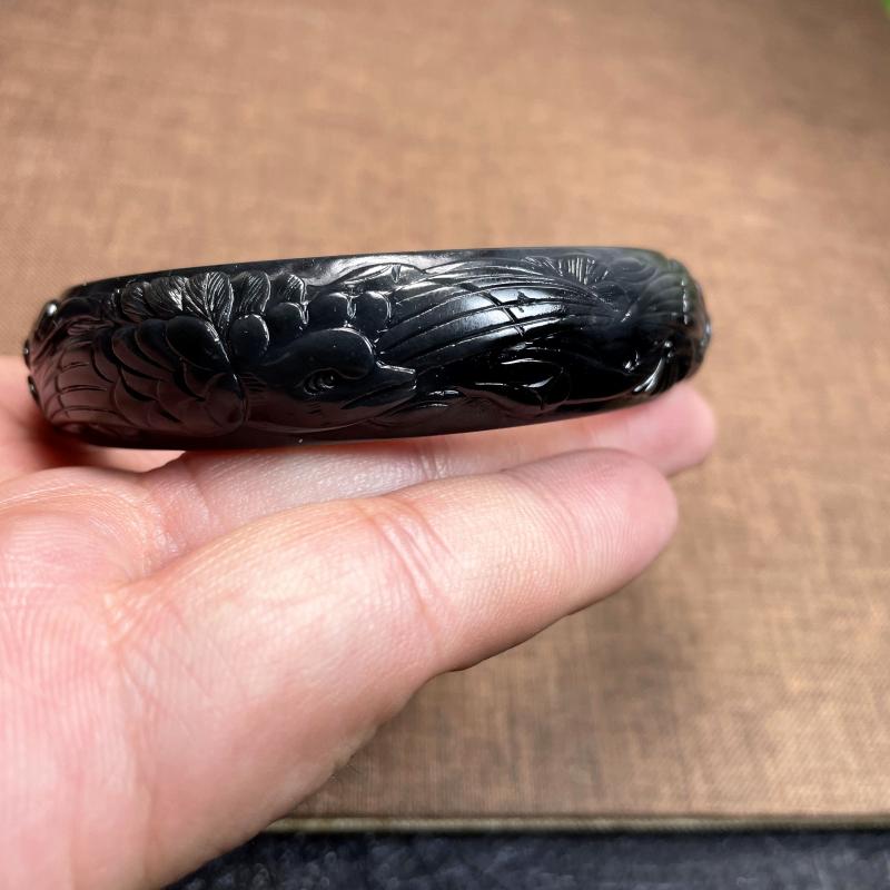 墨玉手镯和田玉新疆保真一物一图聚墨温润黑籽料非墨青青玉 56号圈口