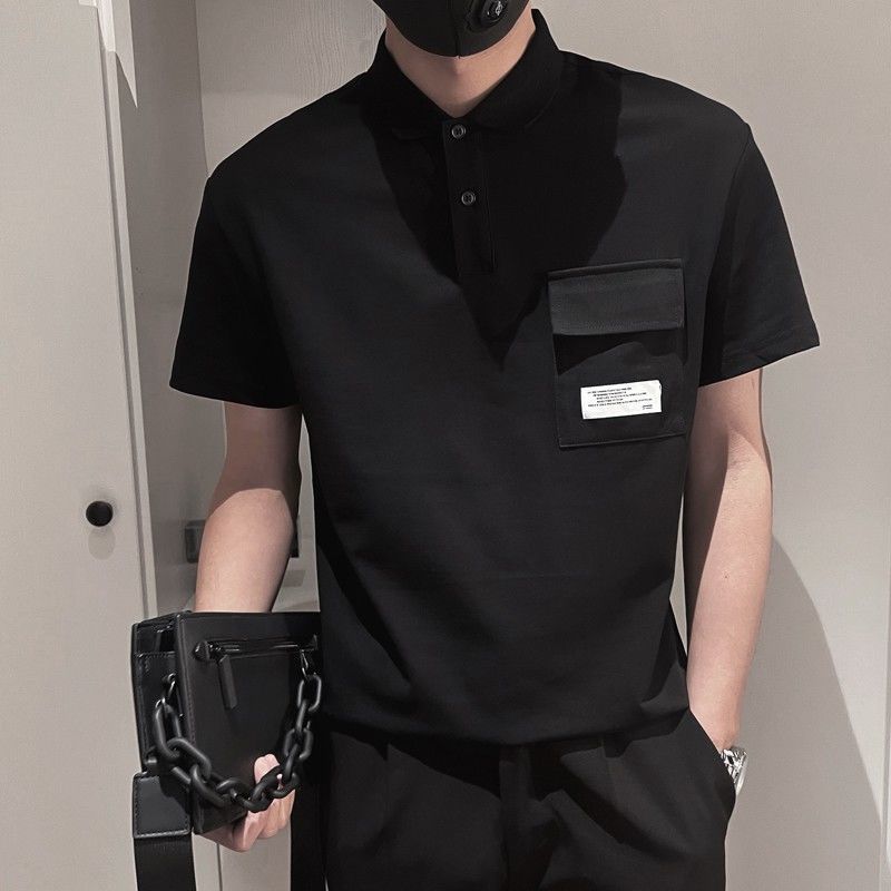 迈雷驰夏季短袖polo衫黑色痞帅体恤翻领半袖上衣t潮牌感男装上衣韩版