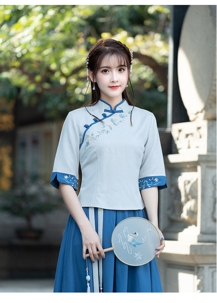 坤洛民国风套装唐装夏季女装新款中国风改良旗袍汉服连衣裙两件套女浅