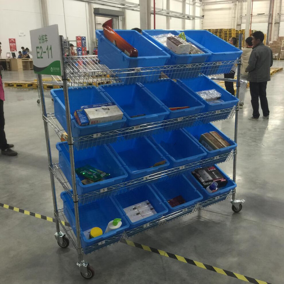 电商拣货车仓库快递分拣带轮工具车置物架物料推车拖车斜面分拣车支持