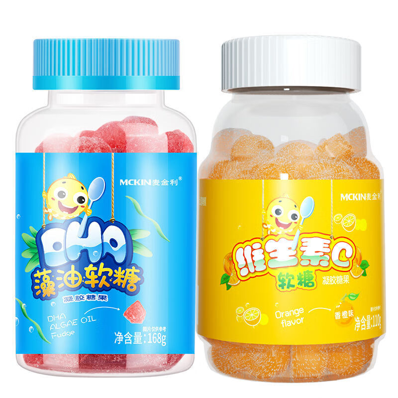 麦金利dha老人藻油软糖补充记忆力零食肪糖果168g瓶藻油软糖草莓味