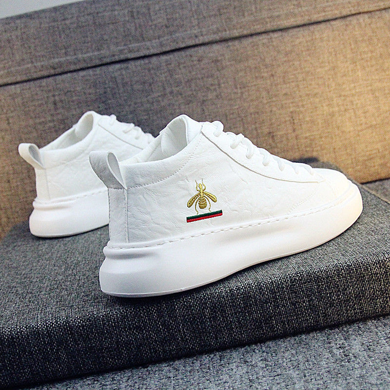 香港潮牌网红小白鞋男刺绣小蜜蜂休闲运动鞋男士内增高鞋帅气板鞋
