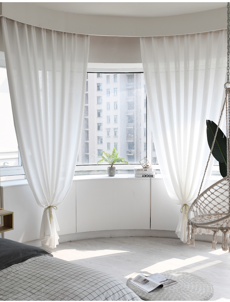 白纱窗帘透光不透人窗纱帘白色布料阳台半遮光沙飘窗北欧简约纱幔白色