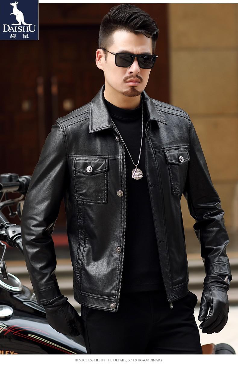 皮翻领皮夹克帅气休闲机车真皮皮衣外套秋冬加棉厚款黑色加棉款175