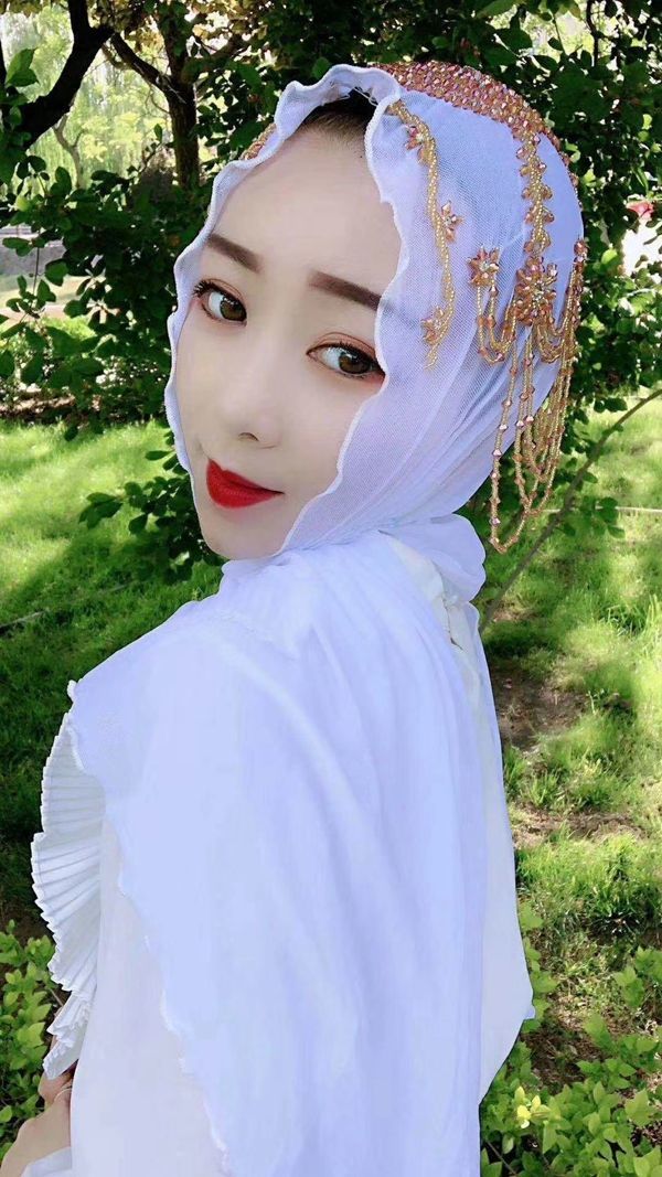 心墨染新品回族女人的套头纱巾 盖头头巾回族网纱长巾手缝头巾纱巾沙