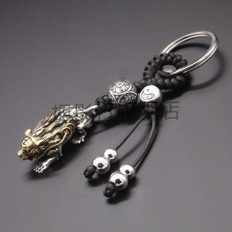 纯银小老虎钥匙扣老虎头貔貅吊坠汽车钥匙扣挂件男生肖复古本命年挂饰